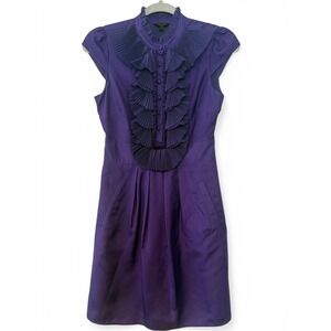 Ted Baker London Silk Ruffle Bib Mini Dress Sz 1/US 4 Purple Pleated Cap Sleeve